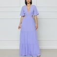 thumbnail image 1 of Jusqu'à 65 % de Réduction! Robes d'Été Mode pour Femmes 2024 Grande Taille Manches Courtes Couleur Col en V Robe Longue Douce Confortable, 1 of 9