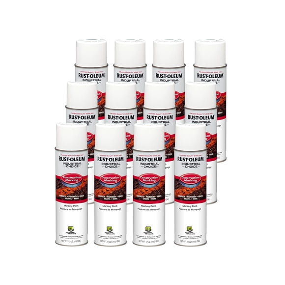 Rust-Oleum 264692-12PK Industrial Choice M1400 System Water-Based Construction Marking Spray Paint, 17 oz, Gloss White, 12 Pack