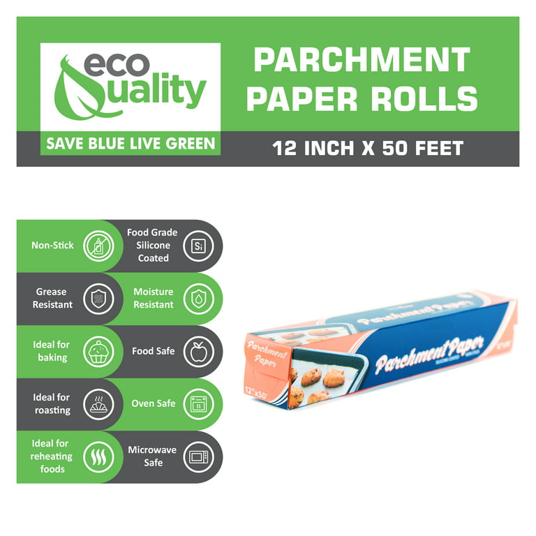 3 Pack] EcoQuality Baking Parchment Paper Non-stick Silicone Coated Baking  Paper Roll for Cakes, Smoking, BBQ, Cookies, Pizza, Pan Liners, Kosher 12  inch x 50 FT 