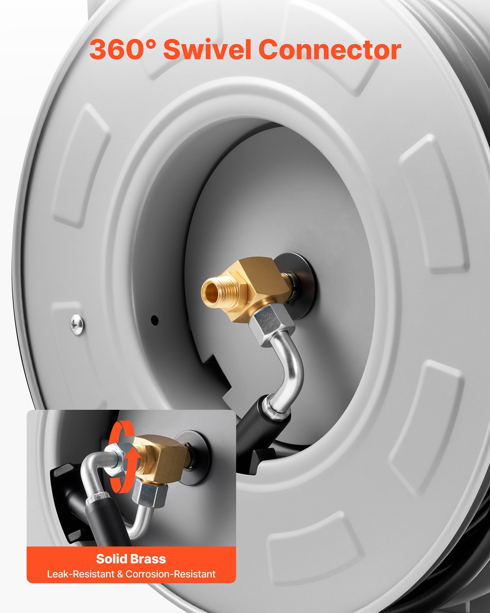 VEVOR Pressure Washer Hose Reel, 65 ft x 1/4 inch Retractable Power Heavy-Duty Steel Washer Hose Reel, 3200PSI Max, Auto-Rewinding, Flexible Wall/Floor Mounted for Car Washing,Garden,Floor Cleaning