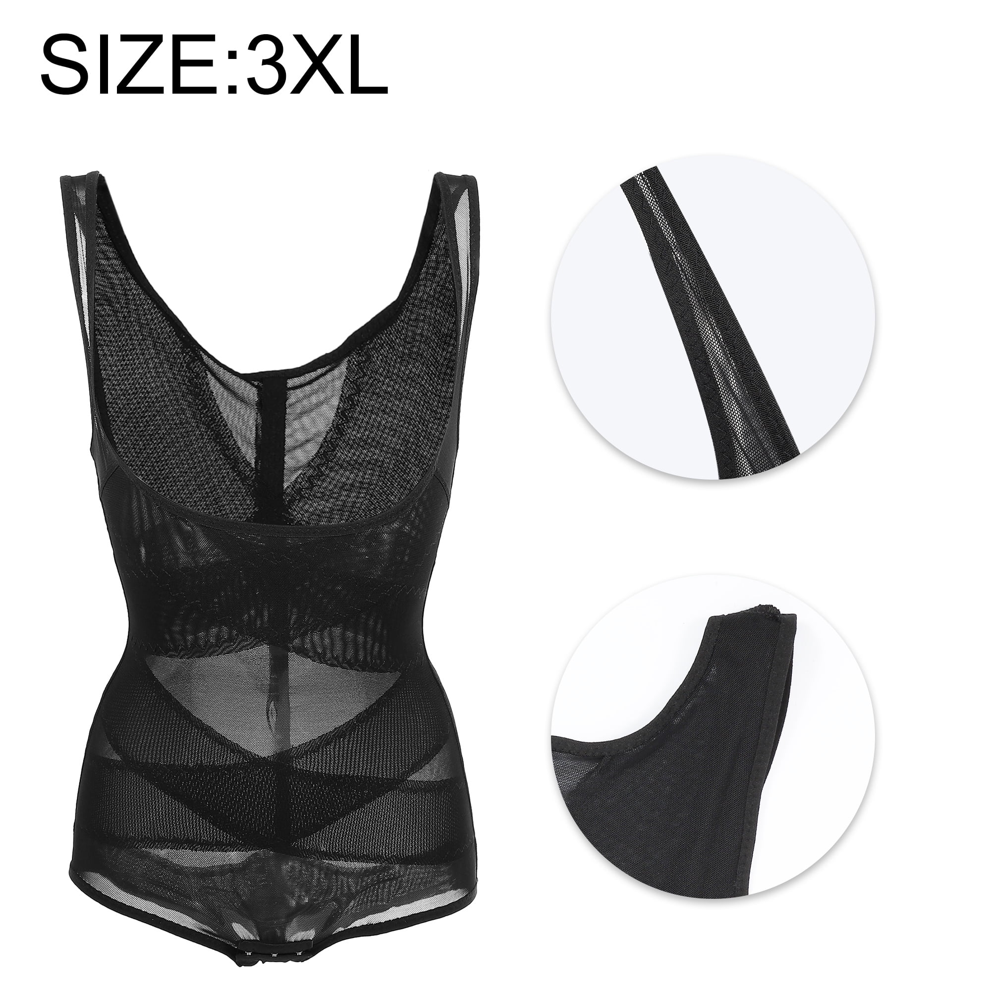 Unique Bargains Women Shapewear Tummy Control Mesh Belt Full Bust Body Shaper Bodysuit 3XL Black