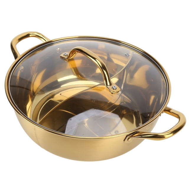 Marmite de 30,3 cm Marmite Compartimentée Marmite Double Acier Inoxydable 304 avec Couvercle en Verre Trempé pour Réunions de Famille Amis Restaurants