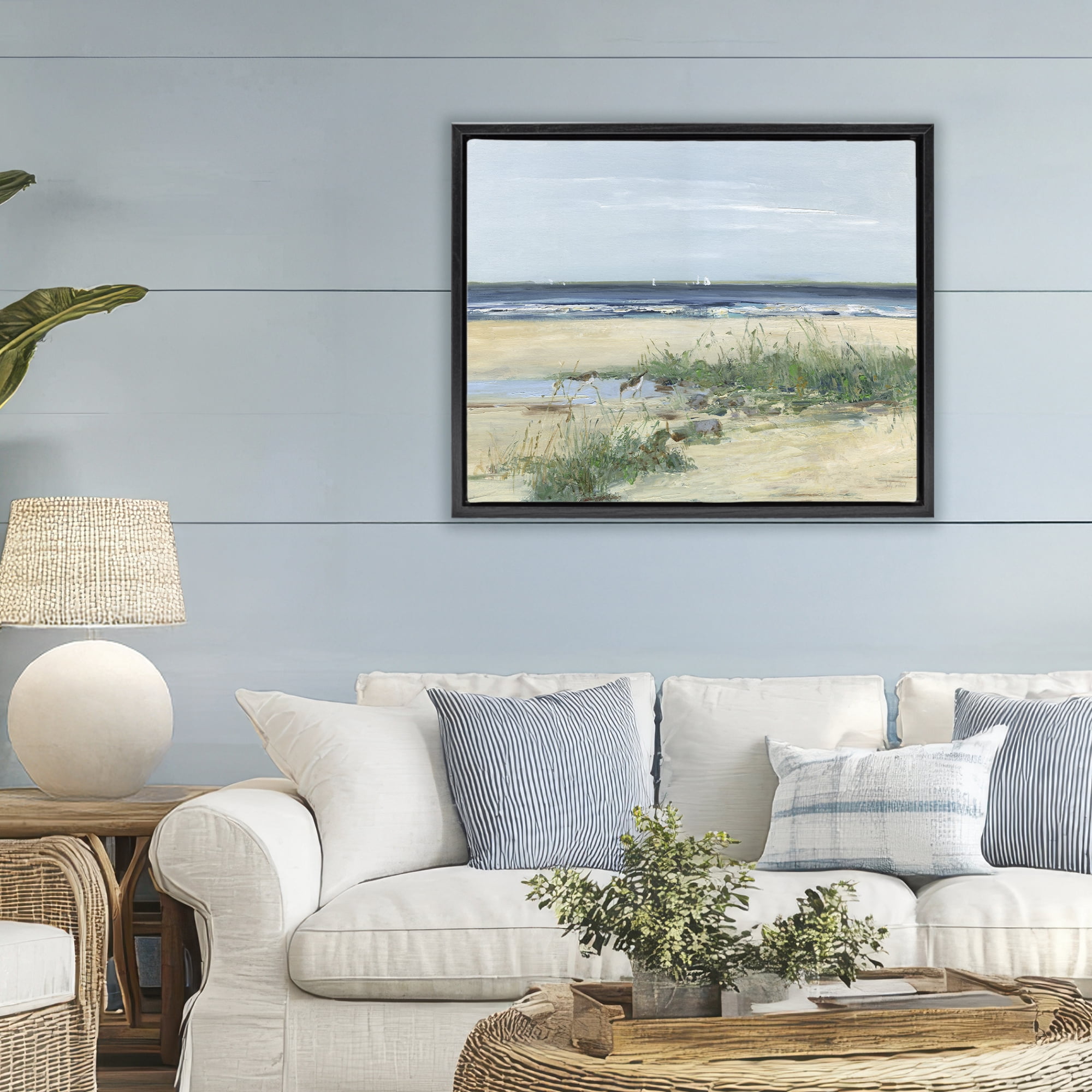 Stupell Industries Beach Marsh Sandpipers Black Framed Floater Canvas Wall Art, design by Sally Swatland