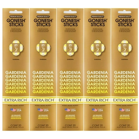 Gonesh Incense Sticks Extra Rich Collection - Gardenia 5 Packs (100 Total)