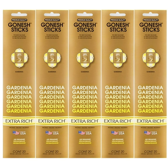Gonesh Incense Sticks Extra Rich Collection - Gardenia 5 Packs (100 Total)