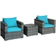 thumbnail image 2 of Gymax 3PCS Rattan Patio Conversation Furniture Set Outdoor Yard w/ Turquoise Cushion, 2 of 10