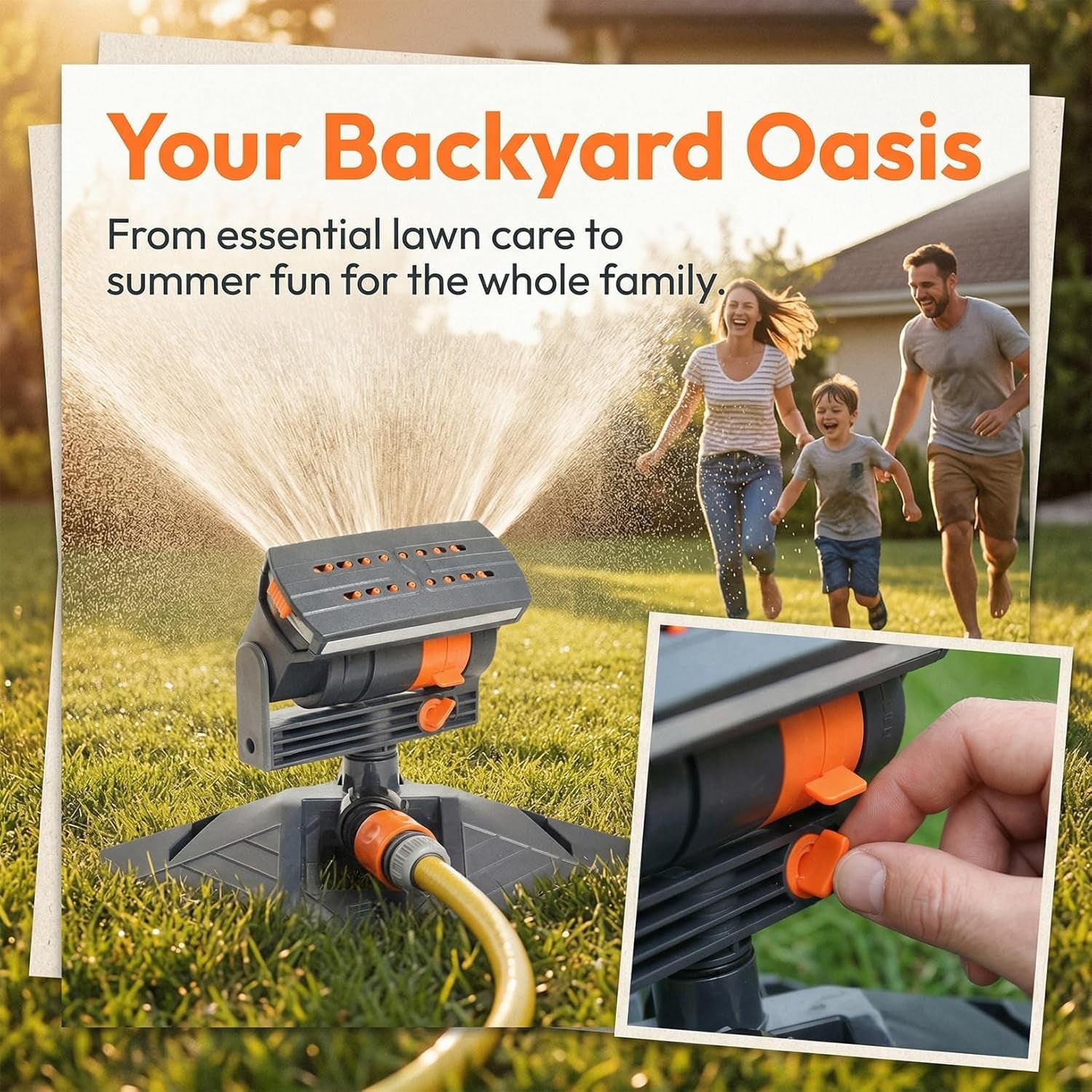 2026 New Adjustable Oscillating Sprinkler, Wide Coverage Lawn Sprinkler with 16 Nozzles, Mini Turbo Oscillating Water Sprinkler for Yard & Garden, Black-A (Includes 5m Hose)