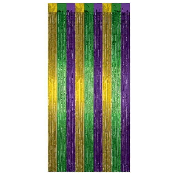 Beistle 1-Ply Fire Resistant Gleam 'N Curtain gold, green, purple (Case of 6)