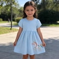 thumbnail image 2 of Bellafa 100% Cotton Toddler Girls Summer Short Sleeve Dress Cartoon Prints Casual Jersey Dresses For 2-7 Years-Unicorn, 2 of 7