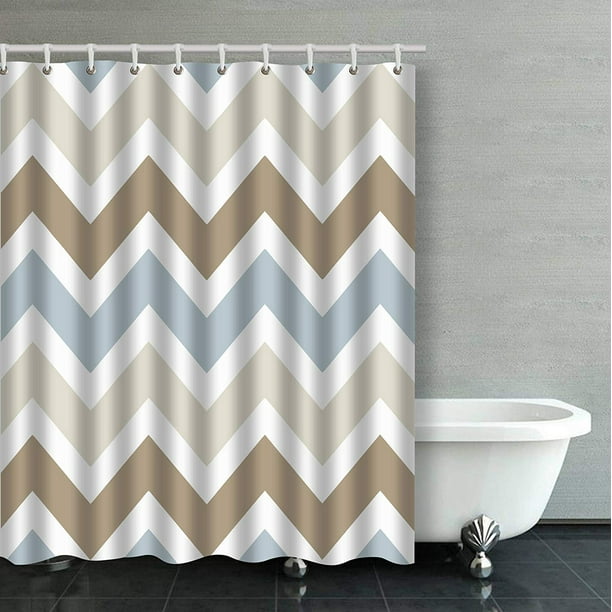 Artjia Smoky Blue Gray Tan Brown Chevron Pattern Bathroom Shower Curtain 66x72 Inches Walmart Com Walmart Com