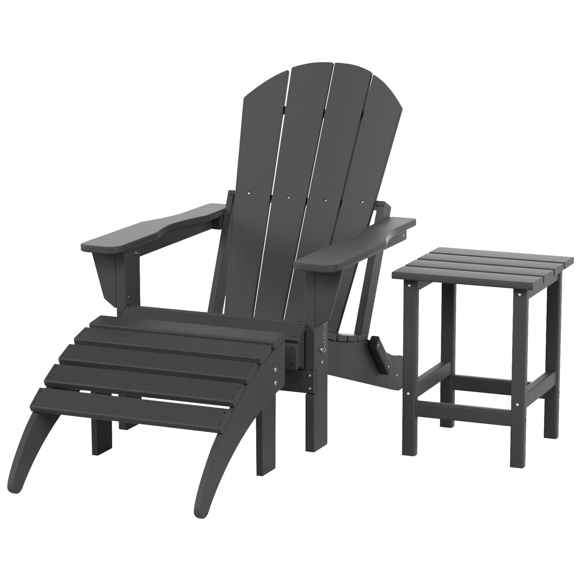 Polytrends  Laguna Hdpe All Weather Outdoor Patio Foldable Adirondack Chair With Ottoman And Side Table (3-Piece Set) Gray