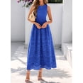 thumbnail image 4 of Women'S Summer Dresses Sleeveless Crewneck A-Line Boho Lace Eyelet Tank Maxi Dress with Pockets Blue L, 4 of 10