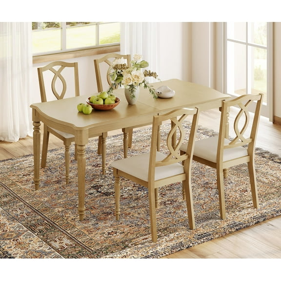5 Piece Dining Table Set for 4-6 People - Includes One Dining Table, 4 Cross Back Dining Chairs, Rustic Dining Set for Kitchen, Oak