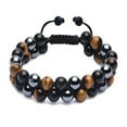 thumbnail image 1 of Pulsera de ojo de tigre de 8 mm con cuentas de piedra negra de ojo de tigre, pulsera de cordón elástico, pulsera ajustable de doble capa, 1 of 12