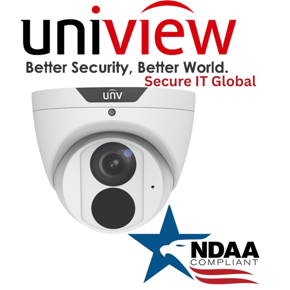 Uniview NDAA 5MP Turret IP Security Camera 2.8mm Lens,  IR , AI Perimeter Protection, PoE, IP67, Built‑In Microphone– From Secure IT Global
