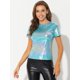 thumbnail image 3 of Disfraz de Halloween Top Allegra K multicolor Brillante Metálica para Mujer azul XL, 3 of 5