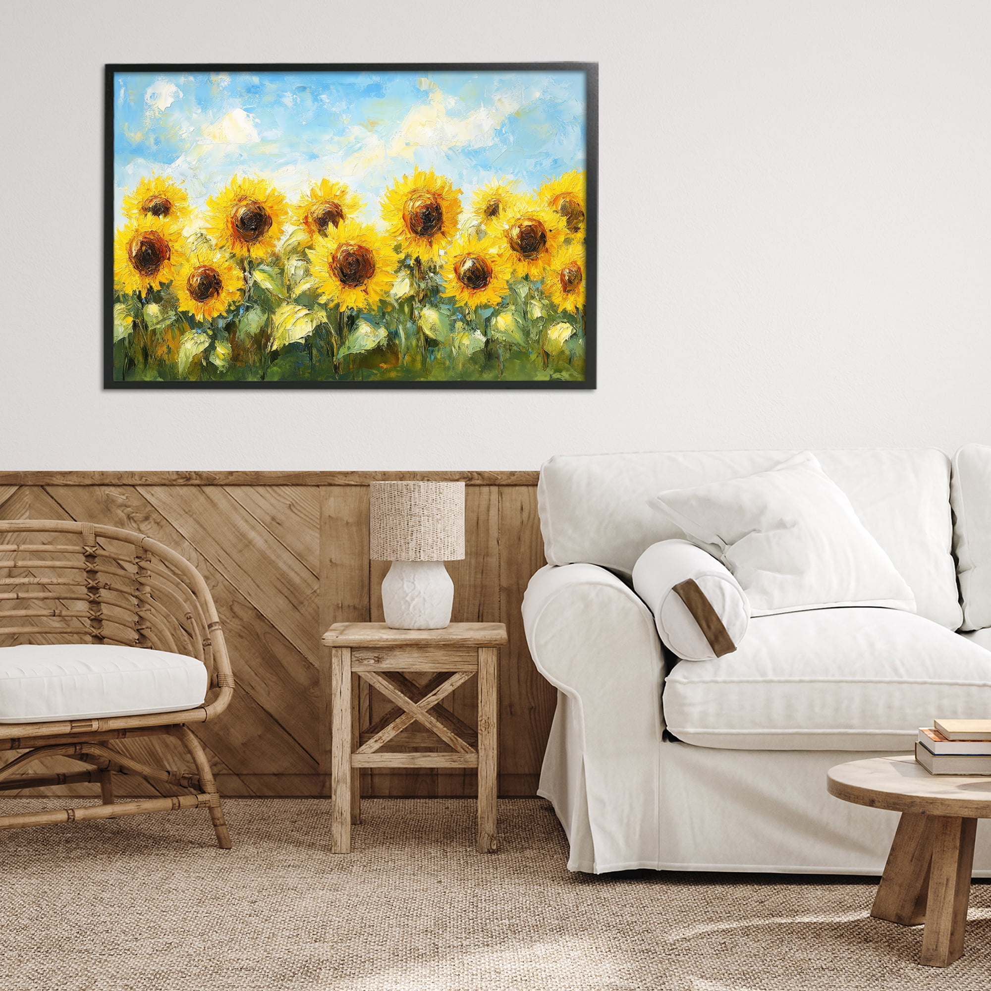 Stupell Industries Impressionist Sunflowers Horizon Black Framed Giclee Art, design by Petal Prints Design
