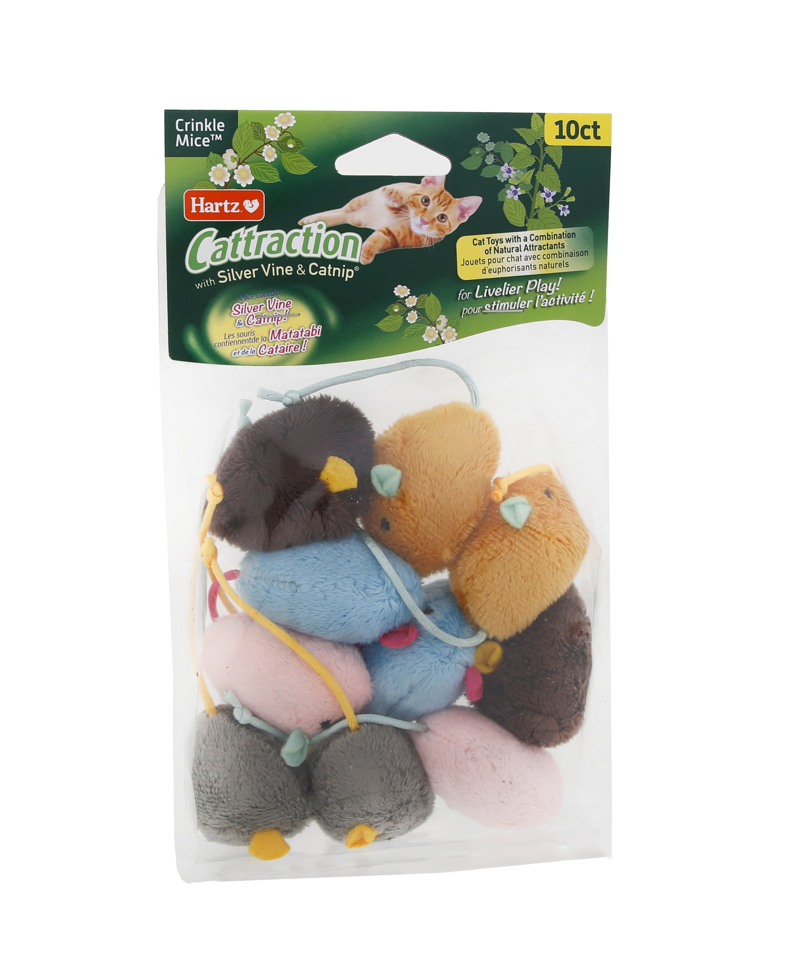 Hartz Cattraction Crinkle Mice Cat Toy with Silver Vine & Catnip, 10 Count
