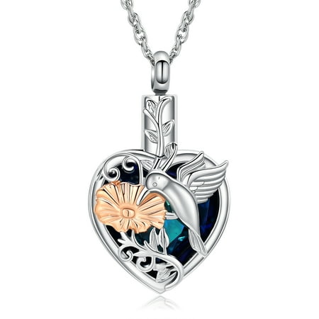 Personlized Hummingbird Urn Necklace for Ashes Stainless Steel with Crystal Cremation Jewelry w/Funnel Filler Keepsake Memory Jewelry for Women Men