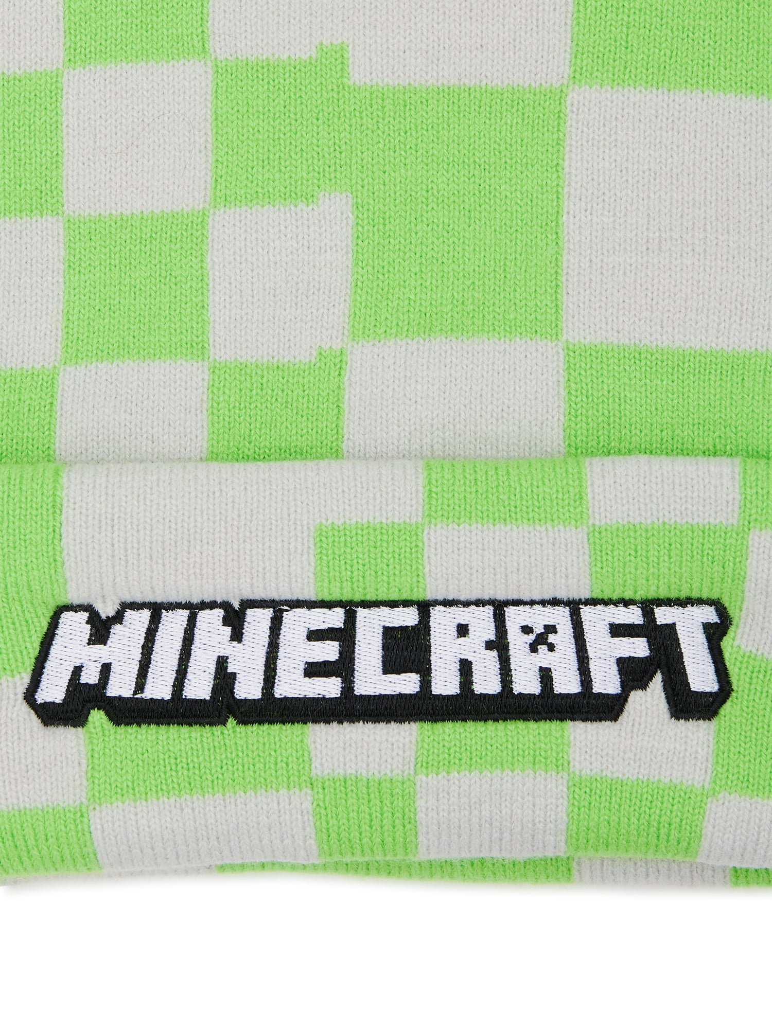 Minecraft Embroidered Check Beanie Green