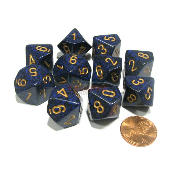 Chessex Set of 10 D10 Dice - Speckled Golden Cobalt #25137
