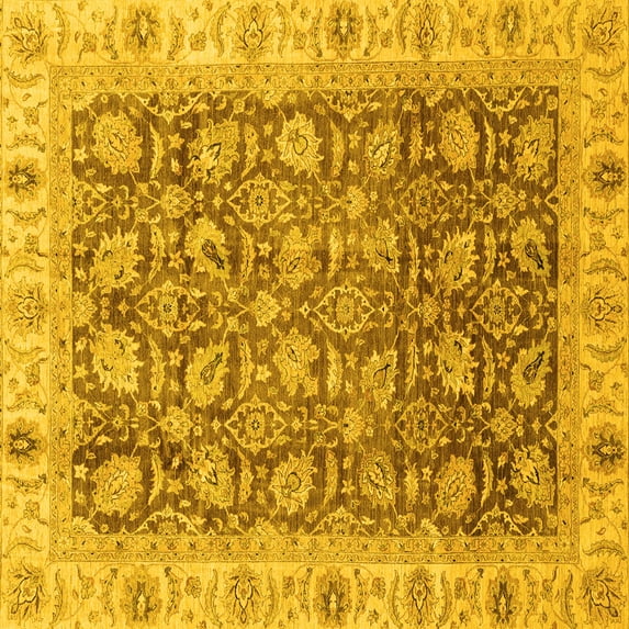 Ahgly Company Machine Washable Indoor Square Oriental Yellow Traditional Area Rugs, 5' Square