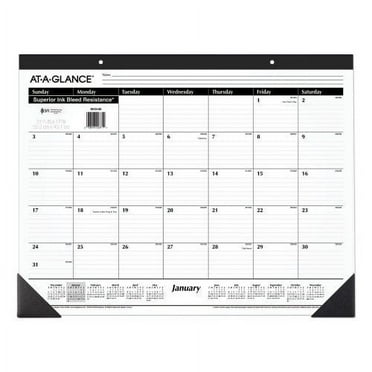 Monthly Desk Pad Calendar, 22 x 17, White/Burgundy Sheets, Black ...