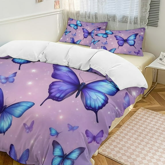 Dreamy Purple Butterfly Pattern (51)-1 Bedding Set Duvet Cover Couple Bedclothes Pillowcase Customized Home Textiles Bed Set for Twin Size