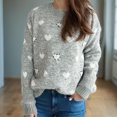 thumbnail image 4 of Women's Crew Neck Long Sleeve Sweaters Cute Heart Printed Knitted Top Casual Oversized Pullover Sweatshirt (Gray S), 4 of 6