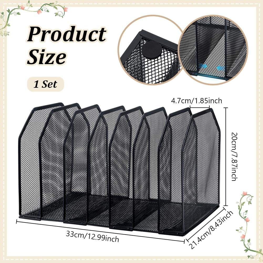 1 Pc Metal 5 Section File Folder Organizer for Desk Black Detachable Book Stand File Holder Organizer Vertical Desktop Organizers