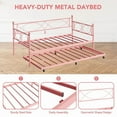 thumbnail image 4 of Metal Daybed with Pull Out Trundle, Twin Size Sofa Bed with Headboard, Sturdy Steel Frame for Guest Room or Small Spaces, 4 of 8