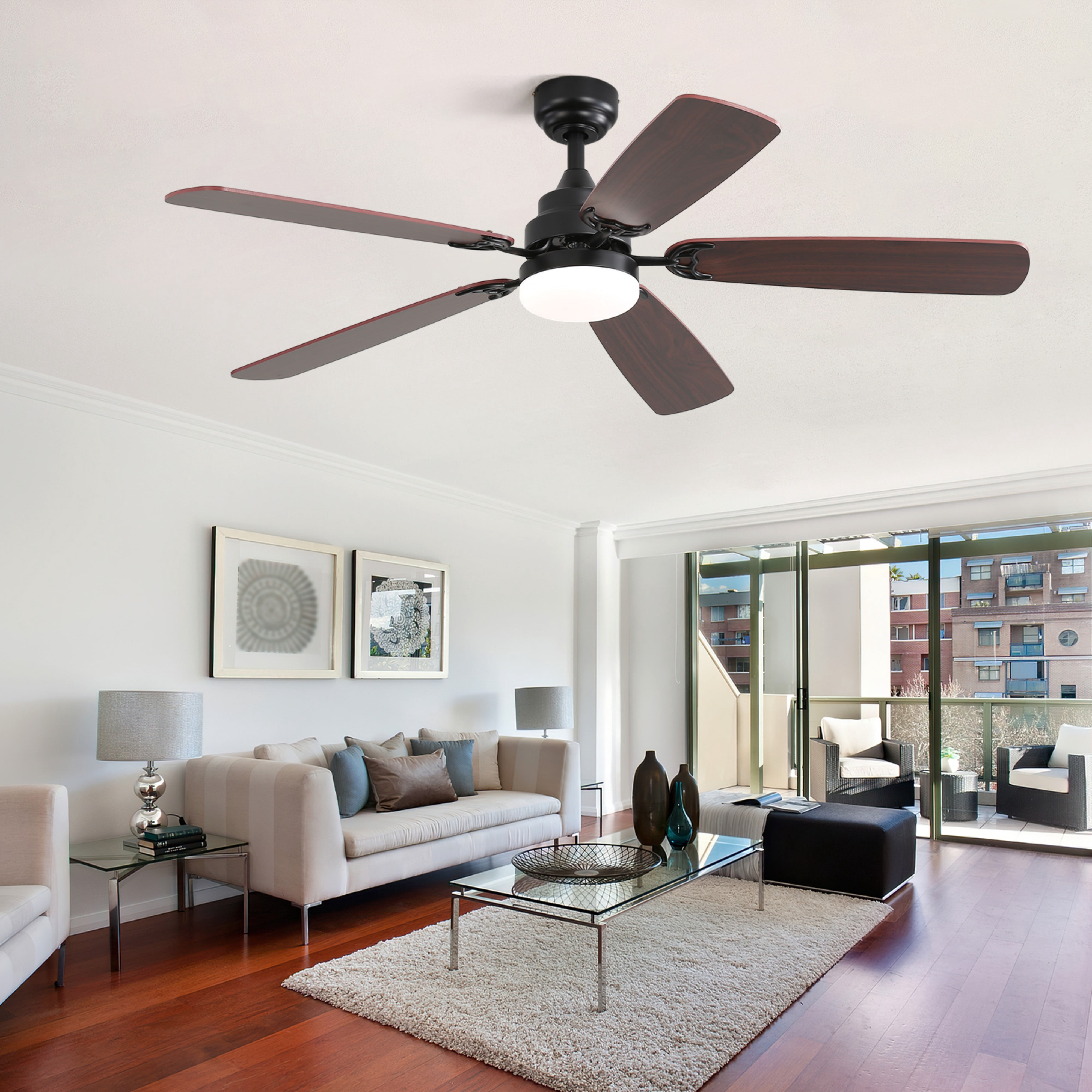 Sofucor 52" Ceiling Fan with Dual Blade Finish, Modern, LED Light, Downrod and Flush Mount, Indoor
