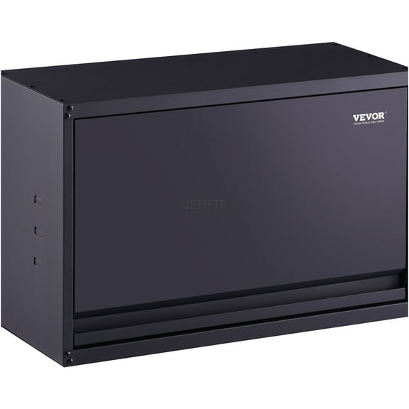 JERFIT 20" Wall Mount Metal Storage Cabinet, 120lb Shelf Capacity, Black Garage & Office Organizer with Adjustable Shelf, Push to Open Door