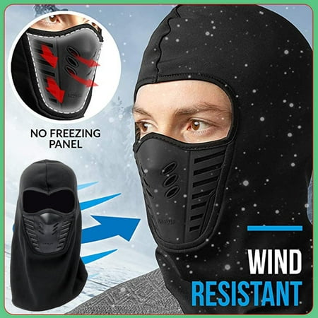 Men Cold Weather Windproof Fleece Ski Ninja Mask Winter Balaclava Full Face Neck Mask Aviator Trooper Trapper Hat Motorcycle Ear Flap Cap Black
