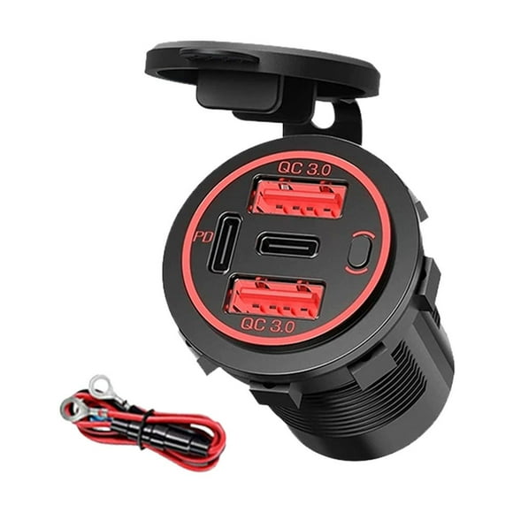 USB Car Charger Dual QC3.0 PD Port With Voltmeter Outlet For 12V Socket RV