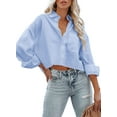 thumbnail image 2 of Sherrylily Womens Button Down Cropped Crop Tops Lapel Shirt with Chest Pocket, 2 of 5