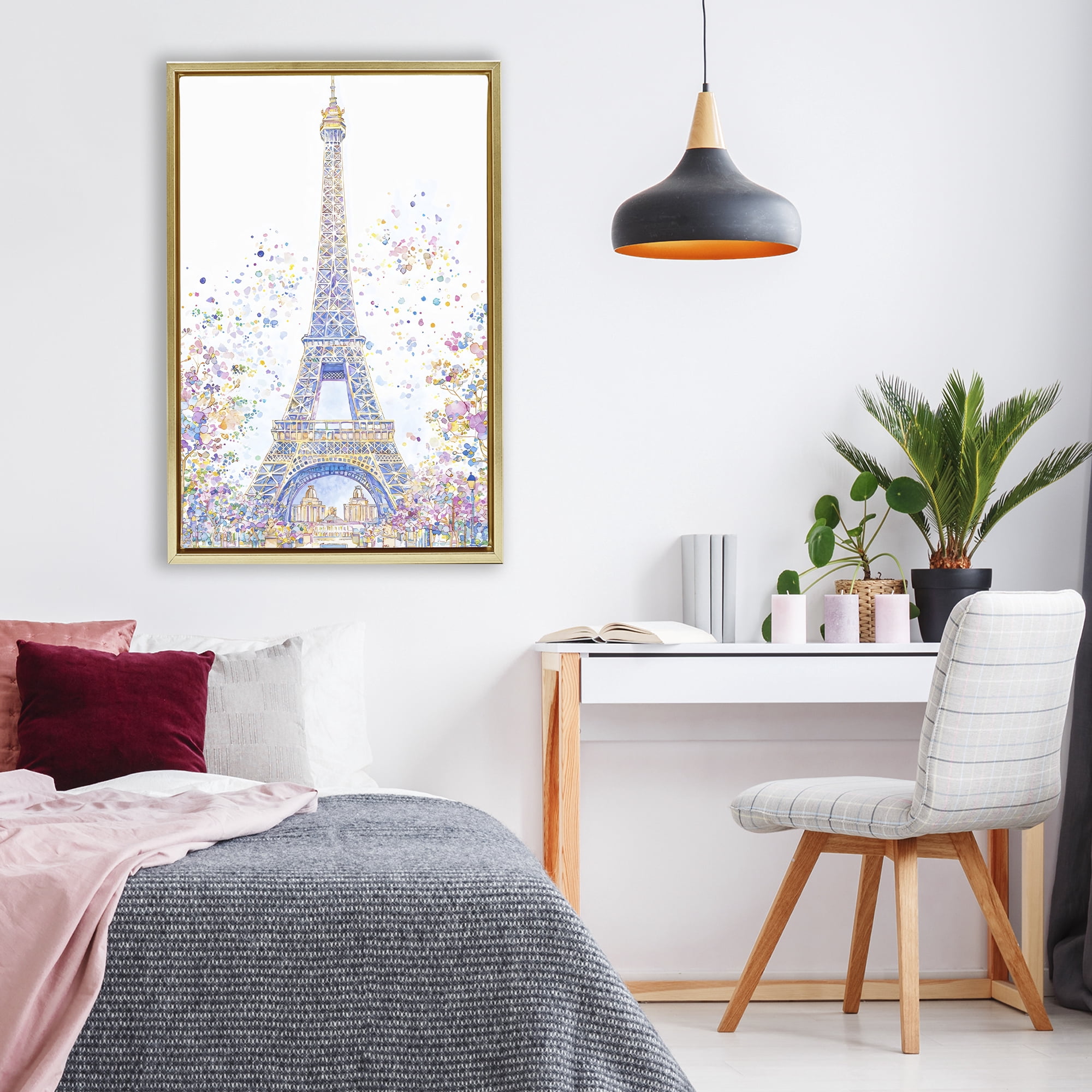 Stupell Industries Colorful Eiffel Tower Gold Framed Floater Canvas Wall Art, design by Creative Studio