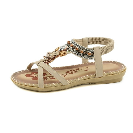 

Qiaocaity Summer Sandals for Women Bohemian Sandals Casual Comfortable Shoes Peep-toe Beach Sandals for Girls Beige Size 7.5