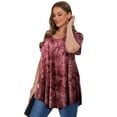 thumbnail image 2 of LATWIIV Women's Trendy Loose Pleated Tunic Solid Tops Puff Short Sleeve Tees Round Neck Leisure Shirts B-Wine_3X, 2 of 7