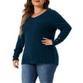 thumbnail image 4 of Plus Size Knit Tops for Women Long Sleeve V Neck Button Stretch Casual Pullover Sweater Blouses 1X Navy Blue, 4 of 6