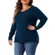 thumbnail image 4 of Blusas de suéter de punto de talla grande para mujeres, de manga larga, cuello en V, con botones, suéter casual, 4X azul marino, 4 of 6