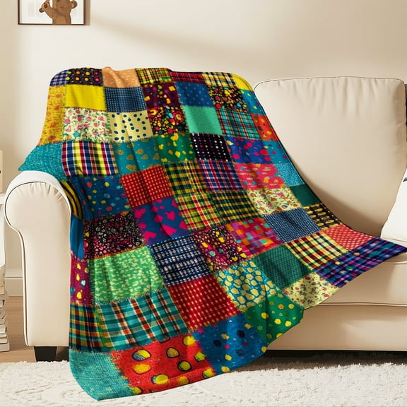 Flannel Fleece Throw Blanket, Soft Large Throw Blanket, Lightweight Cozy Plush Throw Blanket Fit Sofa Bed, 30"x40", Patchwork Floral Pattern