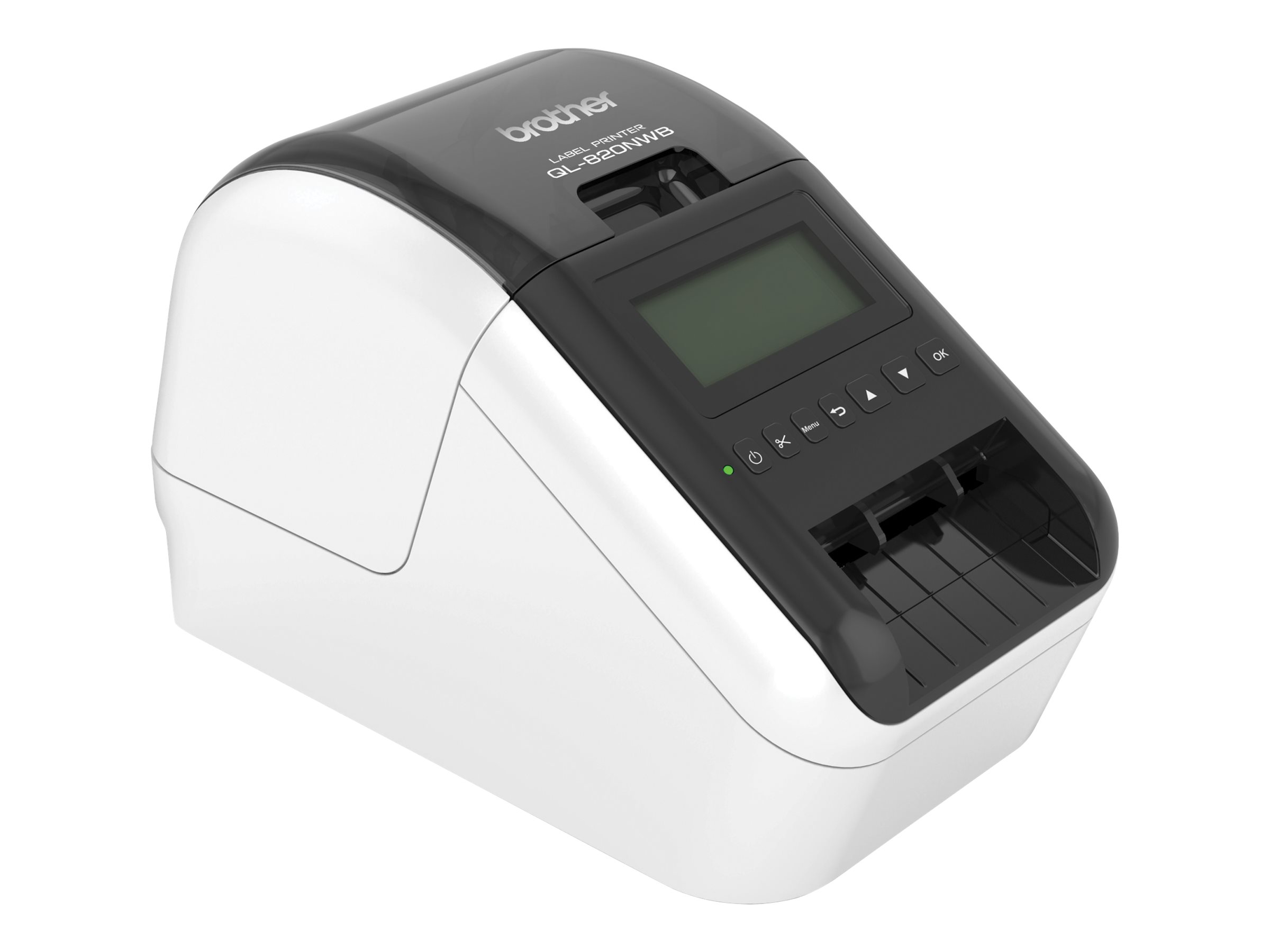 Brother QL-820NWB - Label printer - direct thermal - Roll (2.4 in) - 300 x 600 dpi - up to 110 labels/min - USB 2.0, LAN, Wi-Fi(n), USB host, Bluetooth 2.1 EDR - black, white
