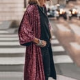 thumbnail image 4 of sunsanly 3/4 Sleeve Open Stitch Loose Fit Cardigan Coat Women Shiny Sequins Mid-length Cape Jacket Streetwear, 4 of 8