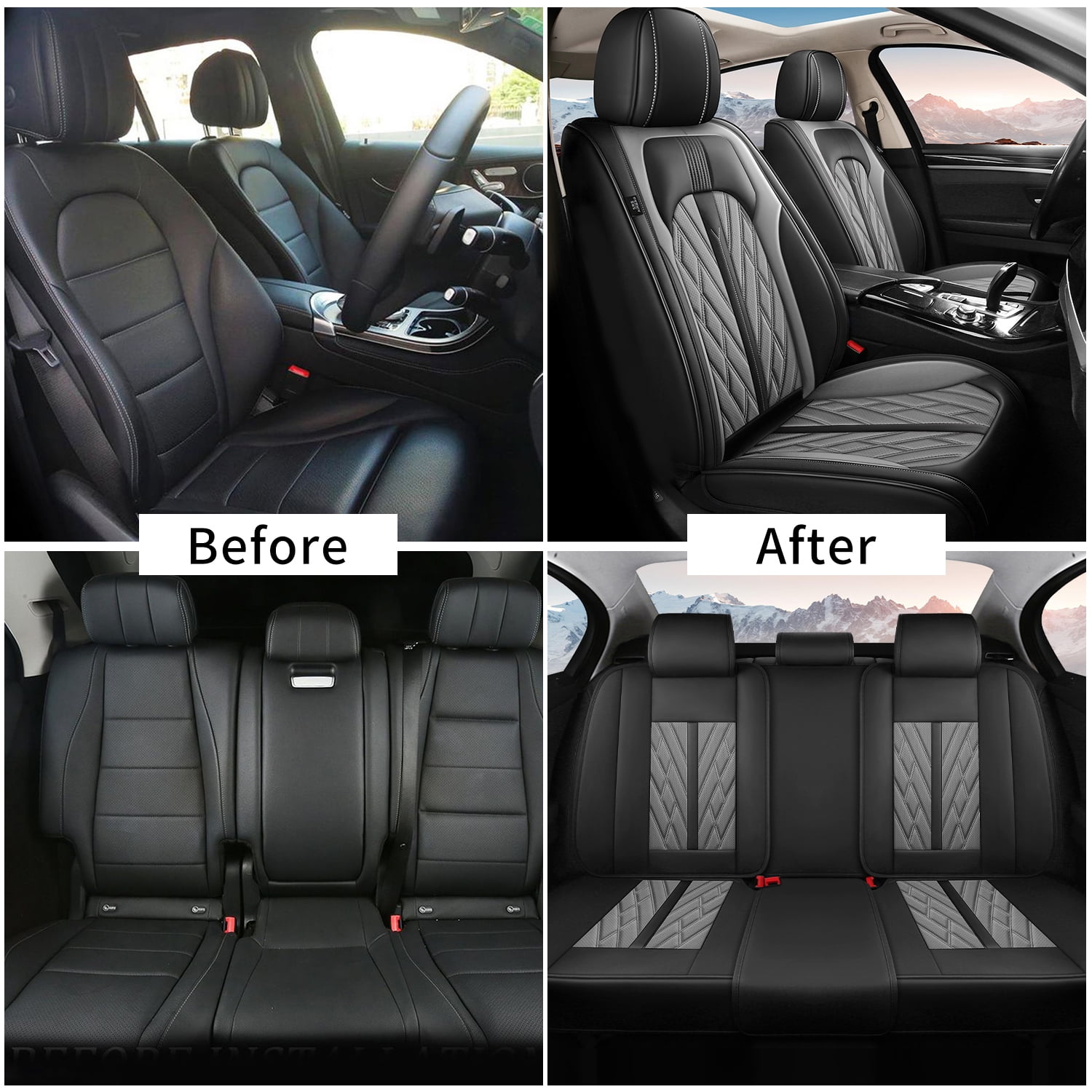 DIKSOAKR Car Seat Covers Fit for Toyota Prius 2003-2015 Full Set Leather Seat Cushion Waterproof Automotive Seat Protectors(5 Seats,Black&Grey)