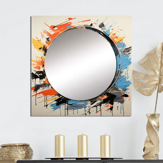 Designart "Fusion of Sounds The Vinyl Experience" Music Square Mirror Wall Decor Modern - Large Yellow Square Bathroom Mirror - Square Printed Wall Mirror Art
