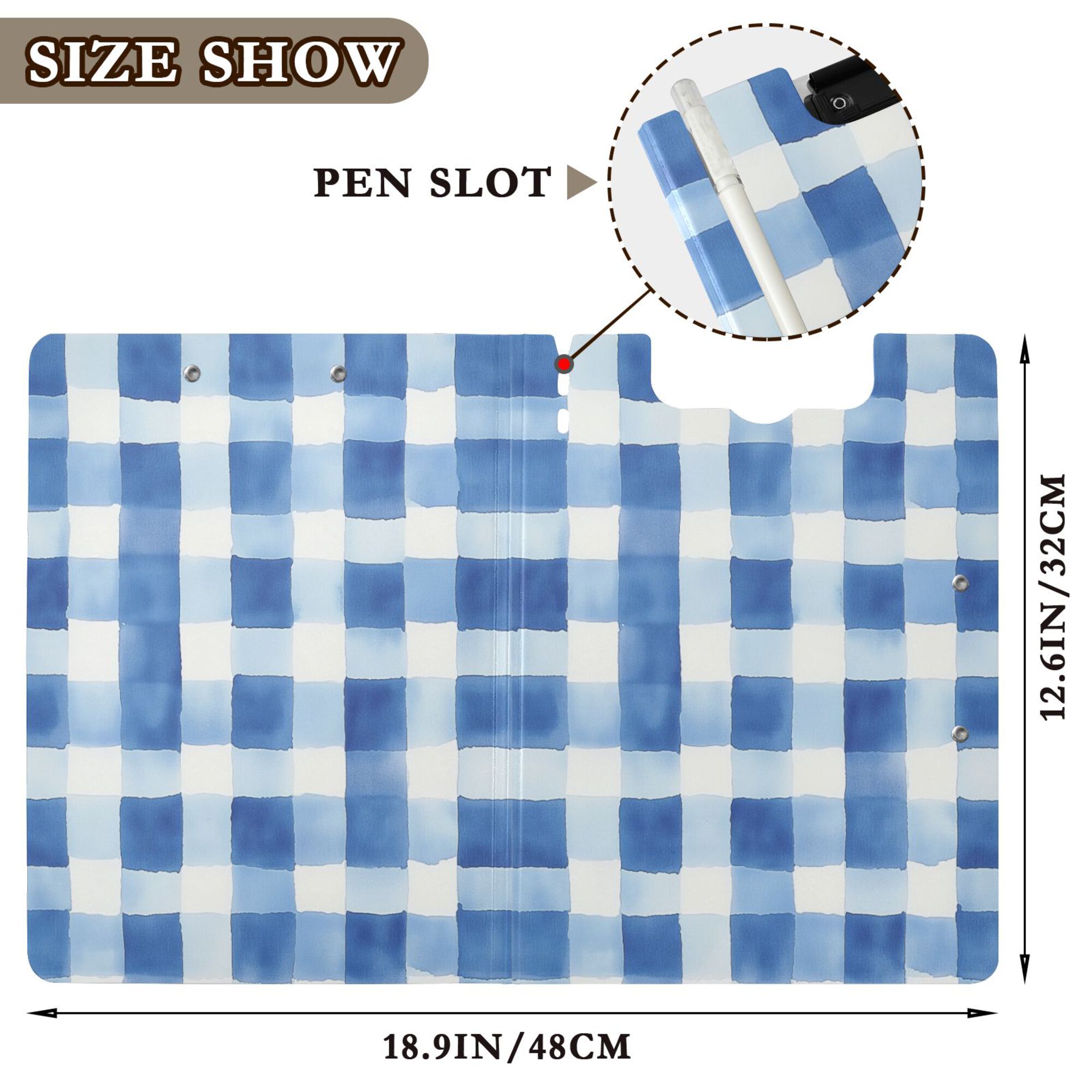 FORMRS A4 Clipboard Folder with Pen Holder Horizontal Foldable School Office Binder, Blue Plain