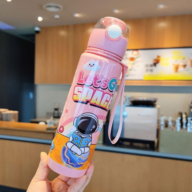 Wartleves Vaso de agua con forma de astronauta de dibujos animados, práctico vaso de mano para niños, vaso de agua con pajita♯