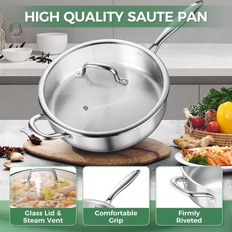 Walchoice 12-Inch Tri-Ply Stainless Steel Saute Pan photo 6