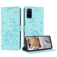 thumbnail image 2 of Flip Case for Samsung Galaxy S20+ PU Leather Wallet Case with RFID Blocking Card Slot & Cash Pocket Magnetic Clasp Stand Function Cover Cat Patterned with Wrist Strap Phone Case,Green, 2 of 10